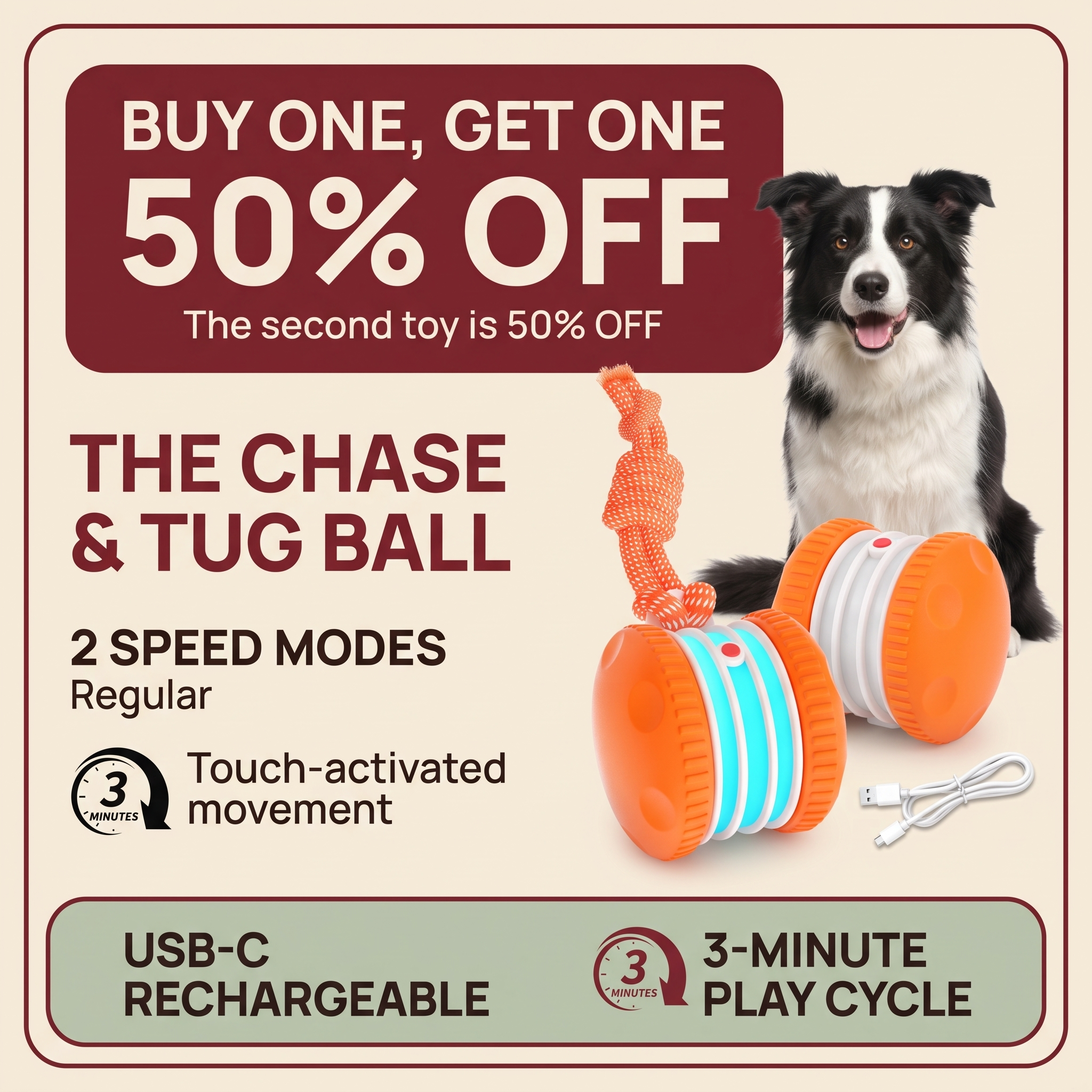 The Chase & Tug — Interactive Rolling Dog Toy