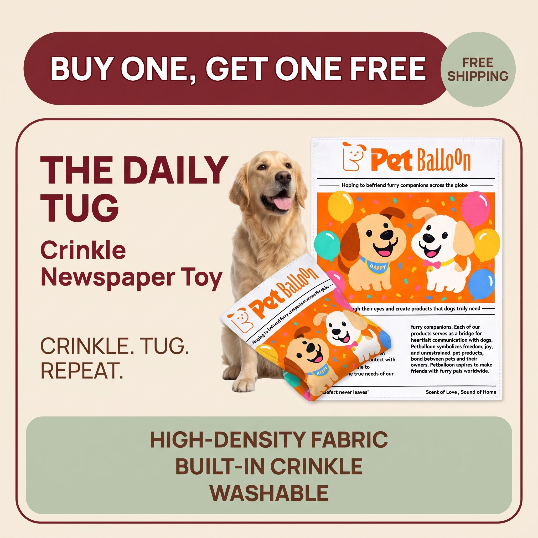 The Daily Tug — Durable Crinkle Newspaper Toy